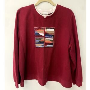 Vintage Monterey by Koret Maroon Ribbed Crochet Granny Square Crewneck 1X